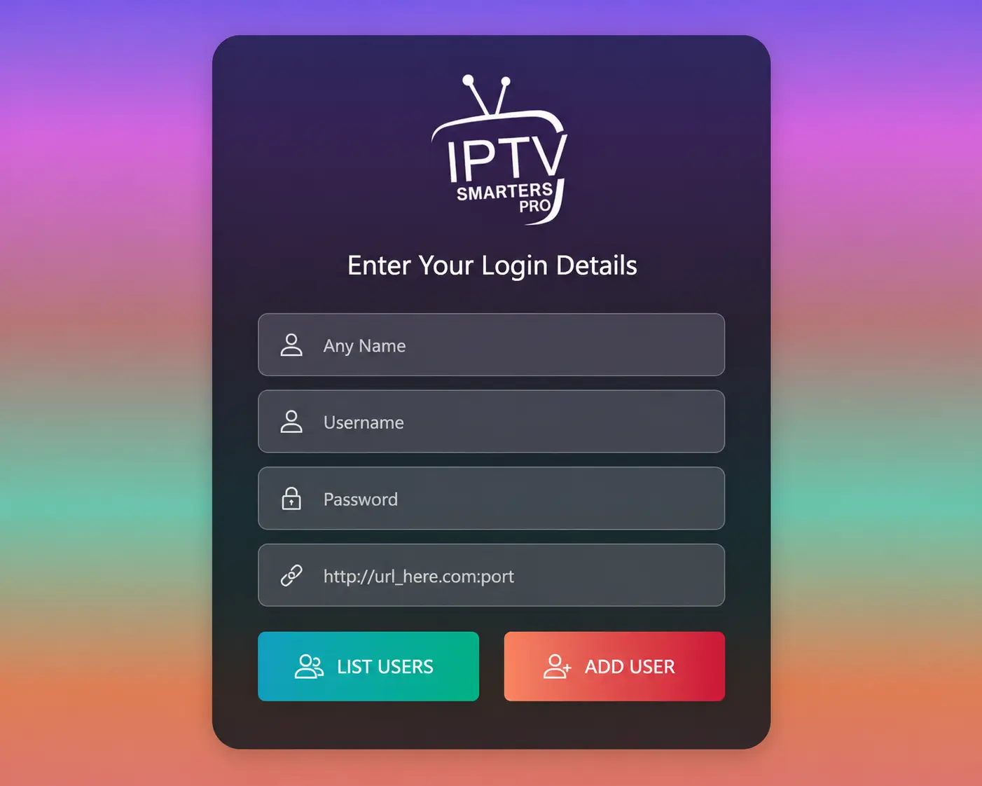IPTV Smarters login details screen