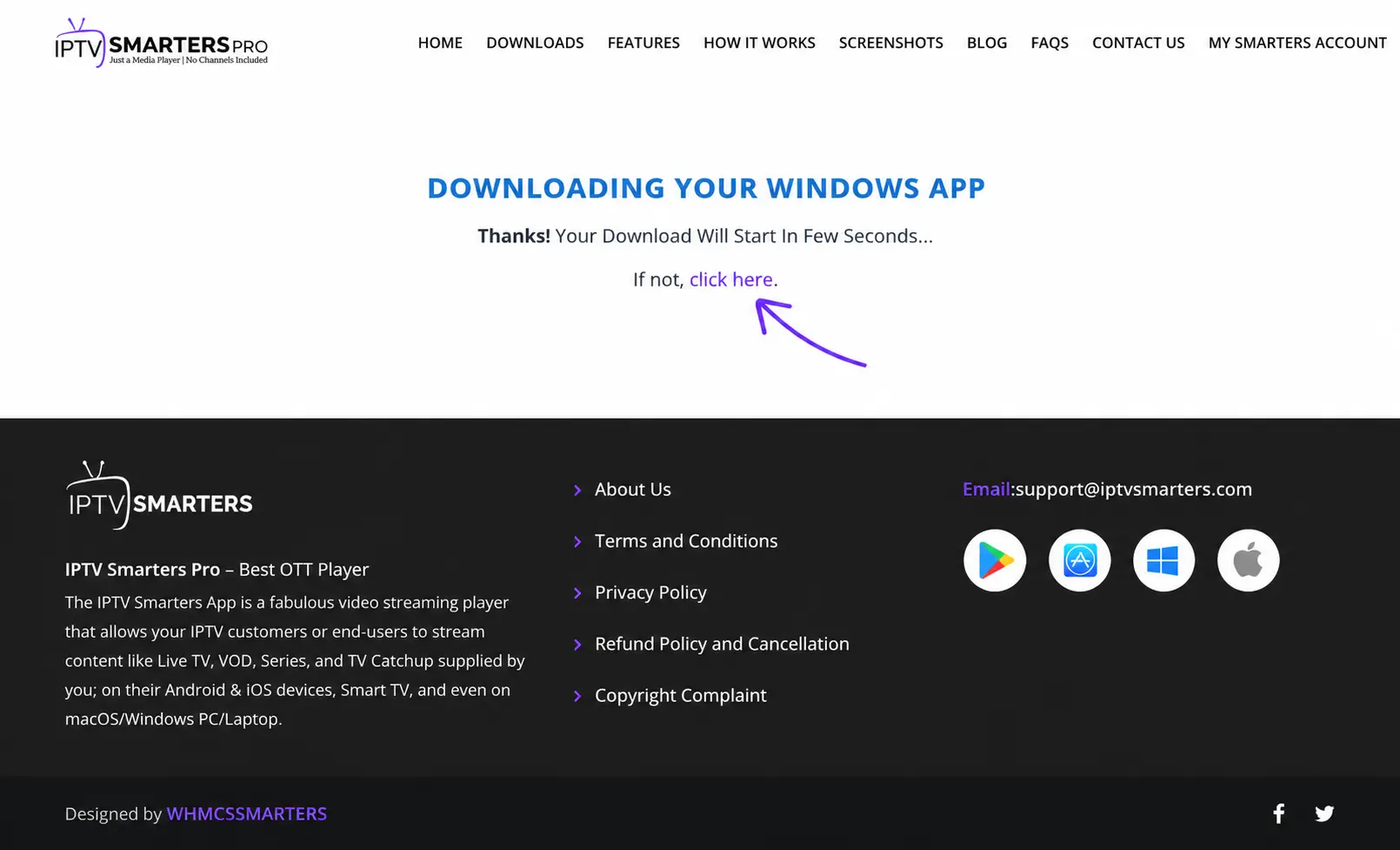 Downloading the IPTV Smarters Windows app from the official website