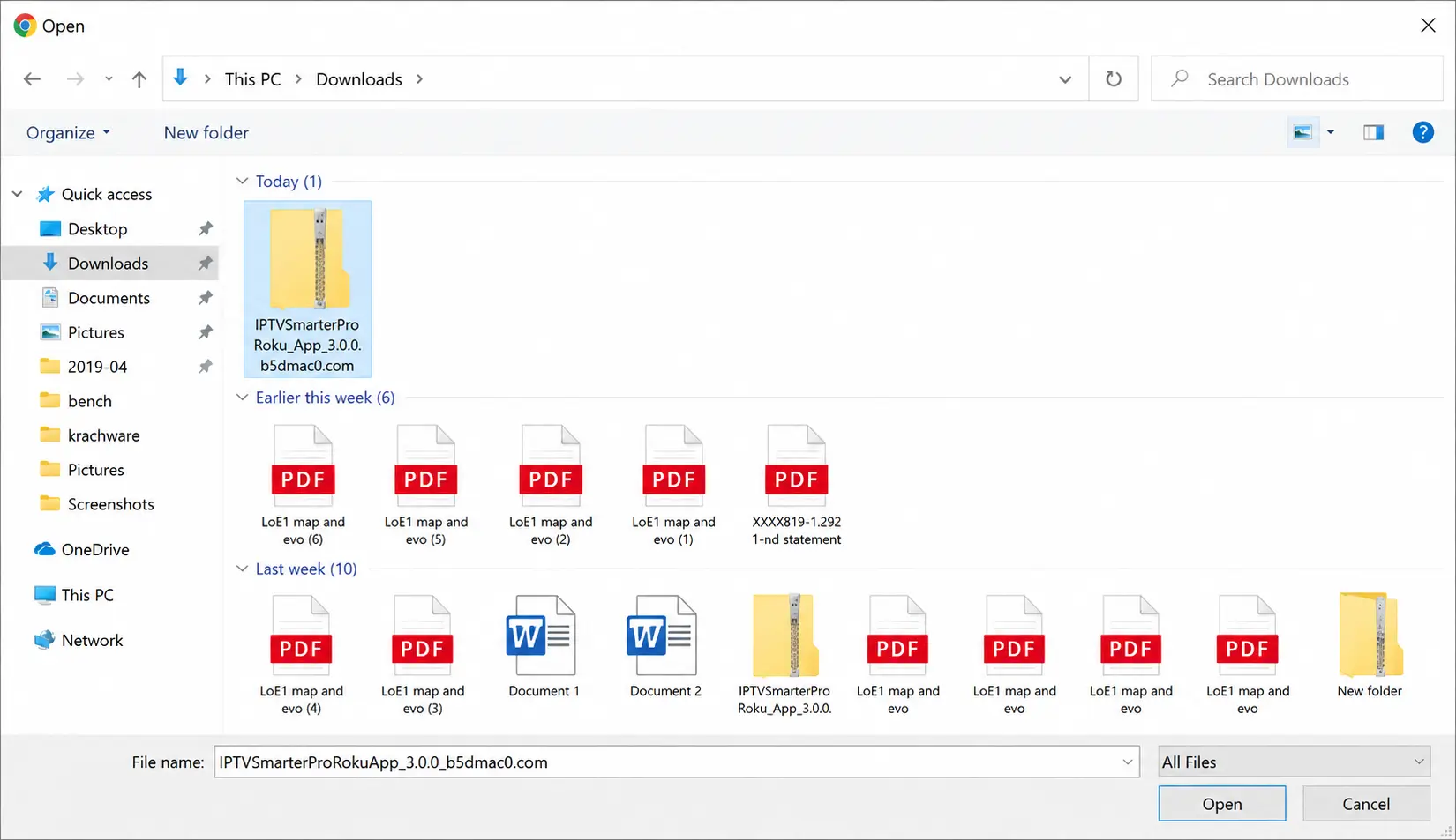 Choose the downloaded IPTV Smarters file