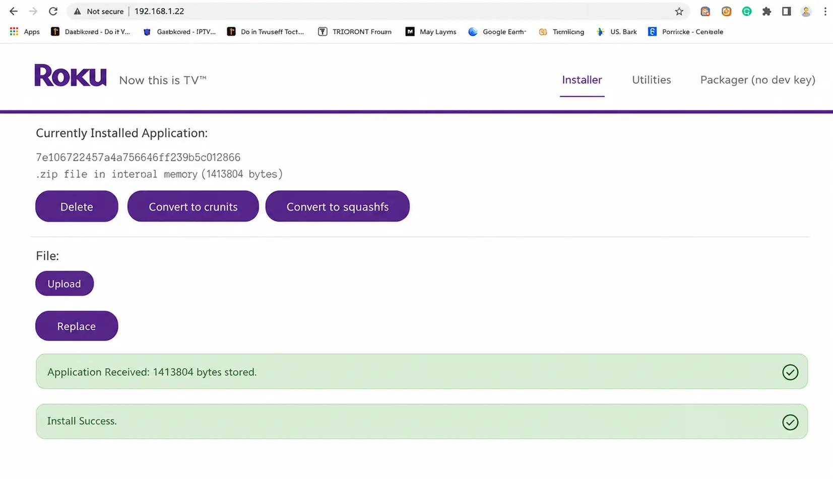 Roku Install Success confirmation message