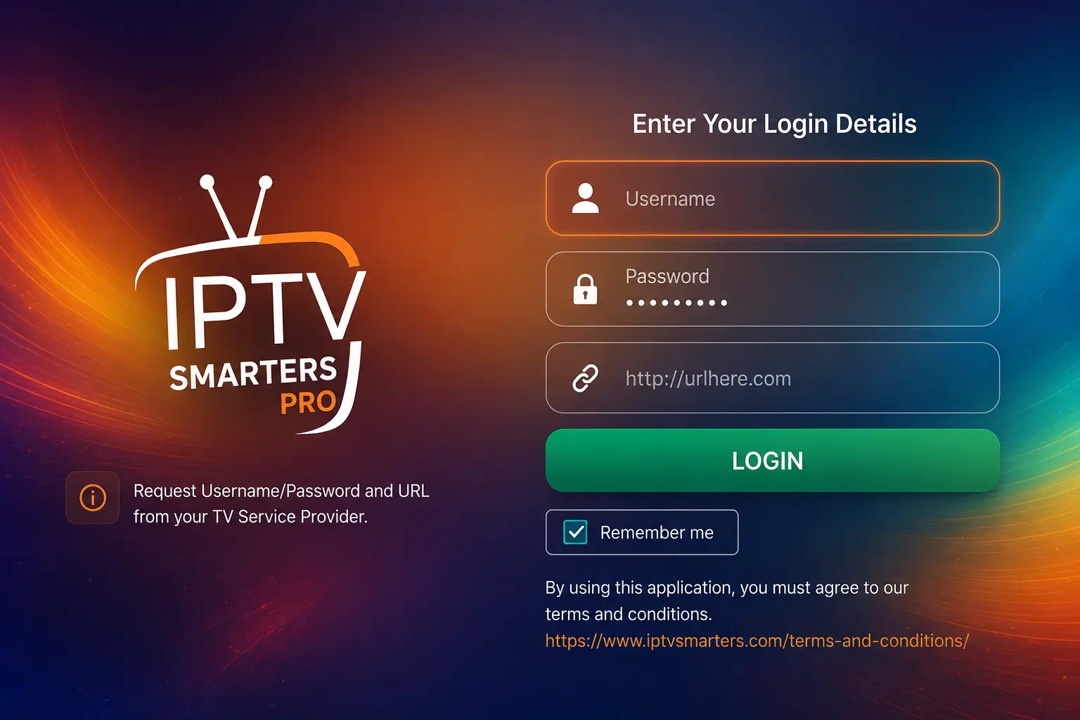IPTV Smarters Pro login screen on Roku